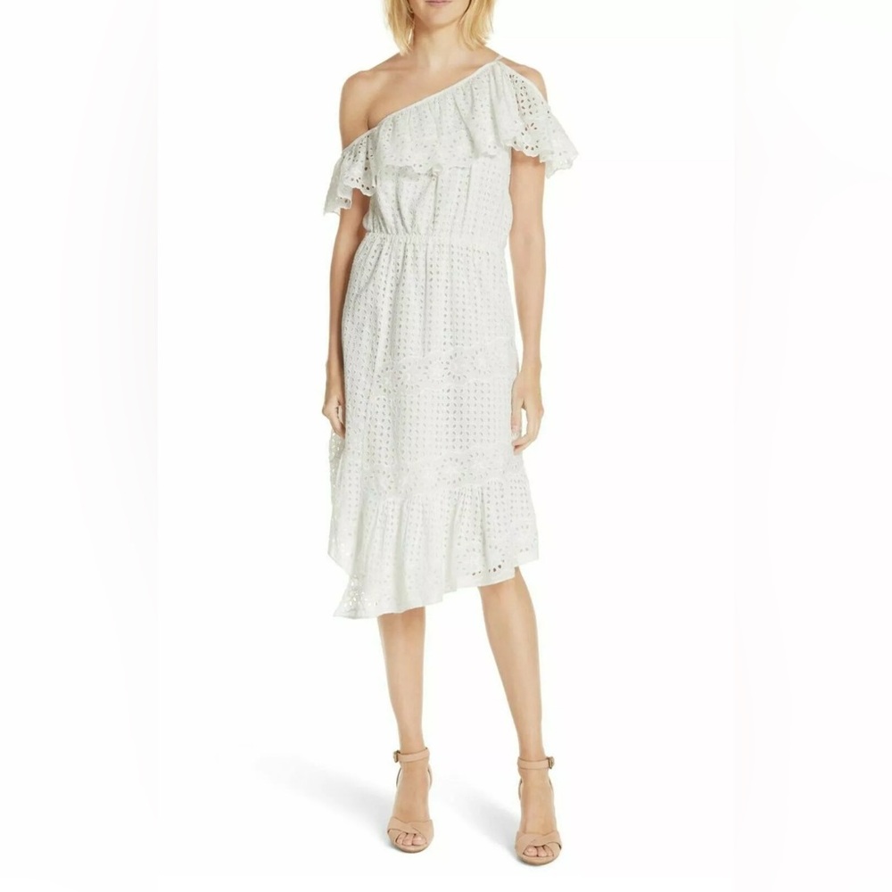 Joie Corynn One Shoulder Eyelet Dress Women White Midi Dress Summer sz xxs - Picture 3 of 16